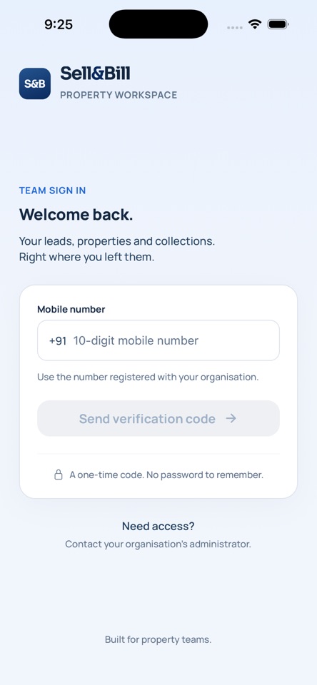 Sell&Bill mobile app: Team sign-in