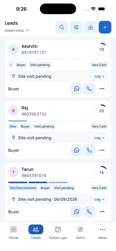 Sell&Bill mobile app: Leads and follow-ups
